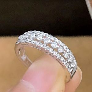 Triple Row Diamond 925 Sterling Silver Women’s Engagement Wedding Ring Size 6